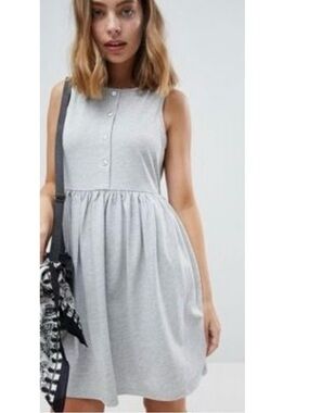 ASOS Heather Grey Sleeveless Faux Button-Front Cotton Mini Dress Size 10